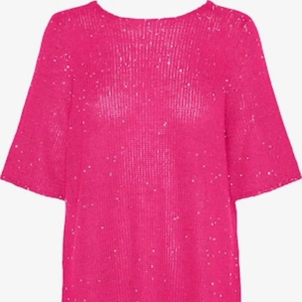 NWOT sparkly hot pink Size XS Knitted Leilani Dress silver sequin detail